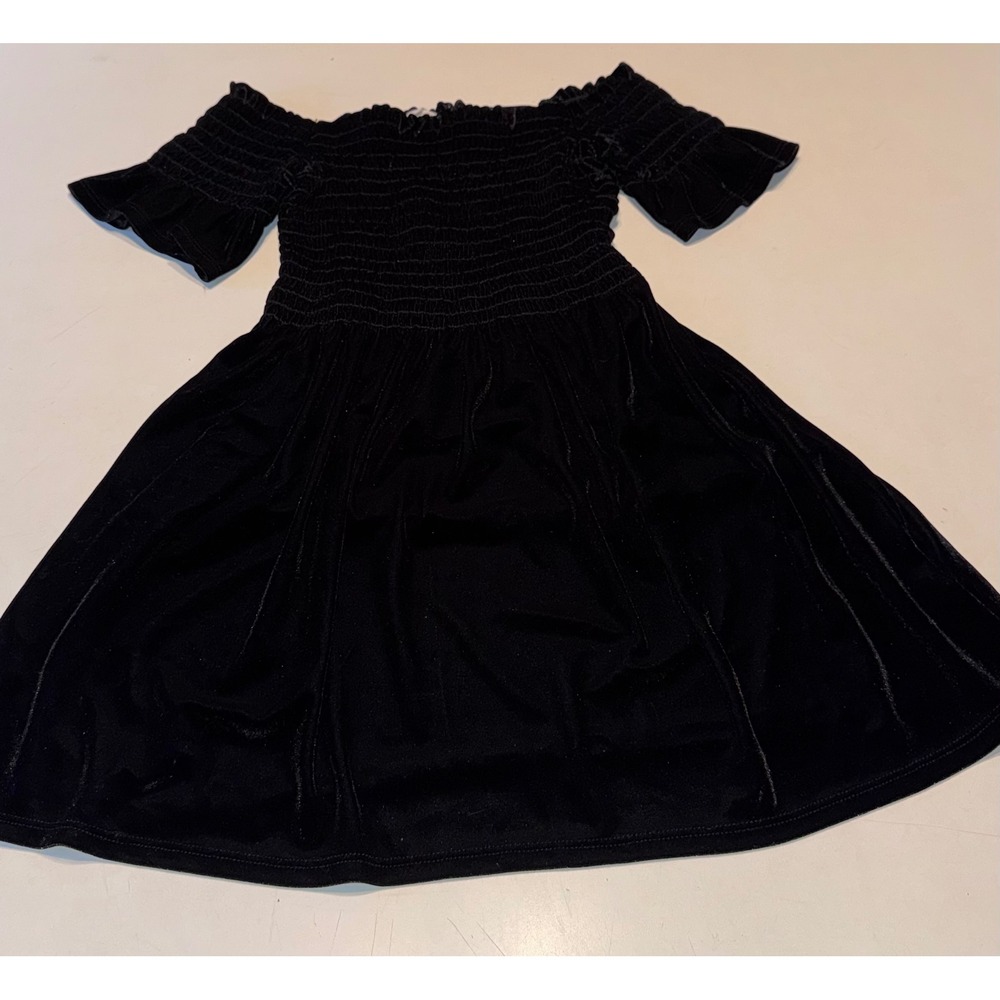 Urban Outfitters Black Velvet Smocked Off The Shoulder Skater Mini Dress Size XS